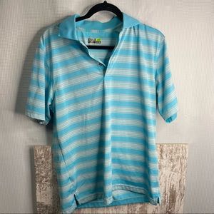 Links Edition Mens Blue Stripe Golf Polo Shirt Size Medium